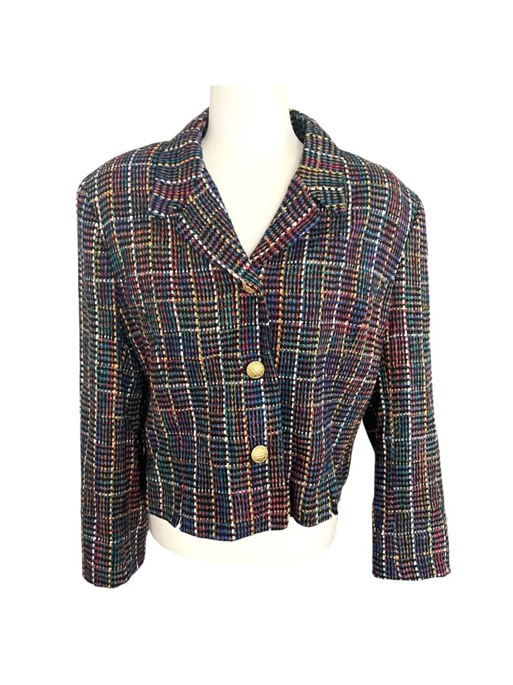Vintage Doncaster Silks Women's Multi-Color Tweed Woven Silk Cropped Jacket Size